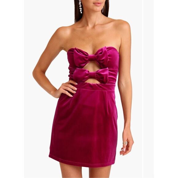 🆕 Avec Les Filles Bow Strapless Cutout Minidress Fuschia size‎ XL BIN H - Picture 1 of 8